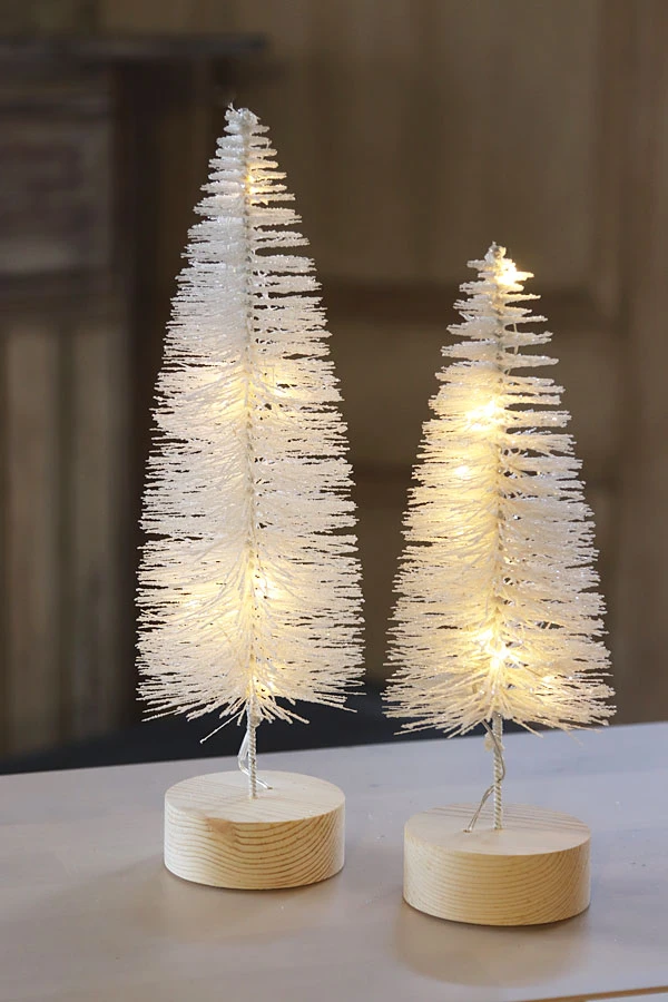 Lighted Bottle Brush Trees Battery Operated - Set Of 2 White 10.75 Inch 3 Lighted Bottle Brush Trees Battery Operated - Set Of 2 White 10.75 Inch