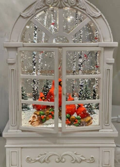 Cardinals In Arched Lighted Water Lantern With Open Shutters - NEW 2023 - USB Included -Home Decoration Onsale 90356 1