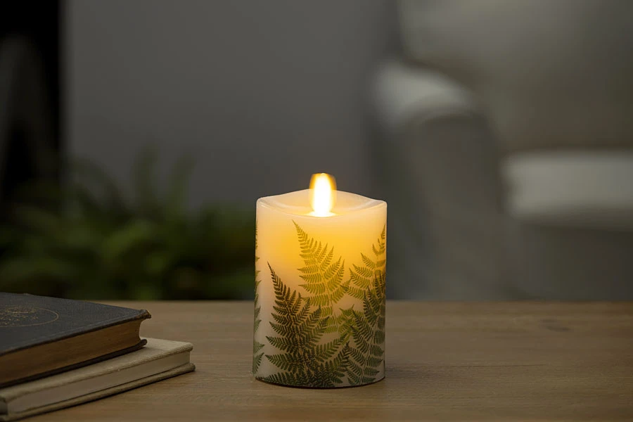 Luminara 4.5 Inch Fern Decal Moving Flame Pillar Remote Ready 4 Luminara 4.5 Inch Fern Decal Moving Flame Pillar Remote Ready - Image 2