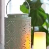 Rechargeable Lantern With Fire Glow Light Unit 12 Inch Green Enamel -Home Decoration Onsale Green 1 fireglow