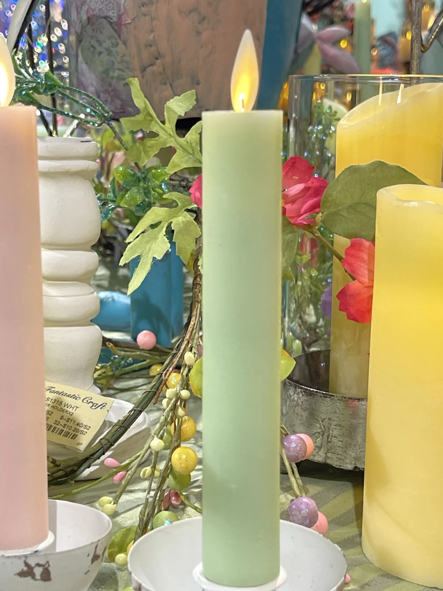 6 Inch Green (2 Pack ) Moving Flame Battery Operated Taper Candle - Remote Included 4 6 Inch Green (2 Pack ) Moving Flame Battery Operated Taper Candle - Remote Included - Image 2