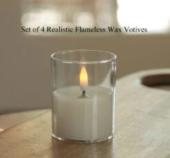 Set Of 4 Wax Poured Votive Candles In Clear Cups - Timer