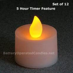 Tall Flameless Tea Lights Amber LED Battery Operated 12 Pack - 5 Hour Timer