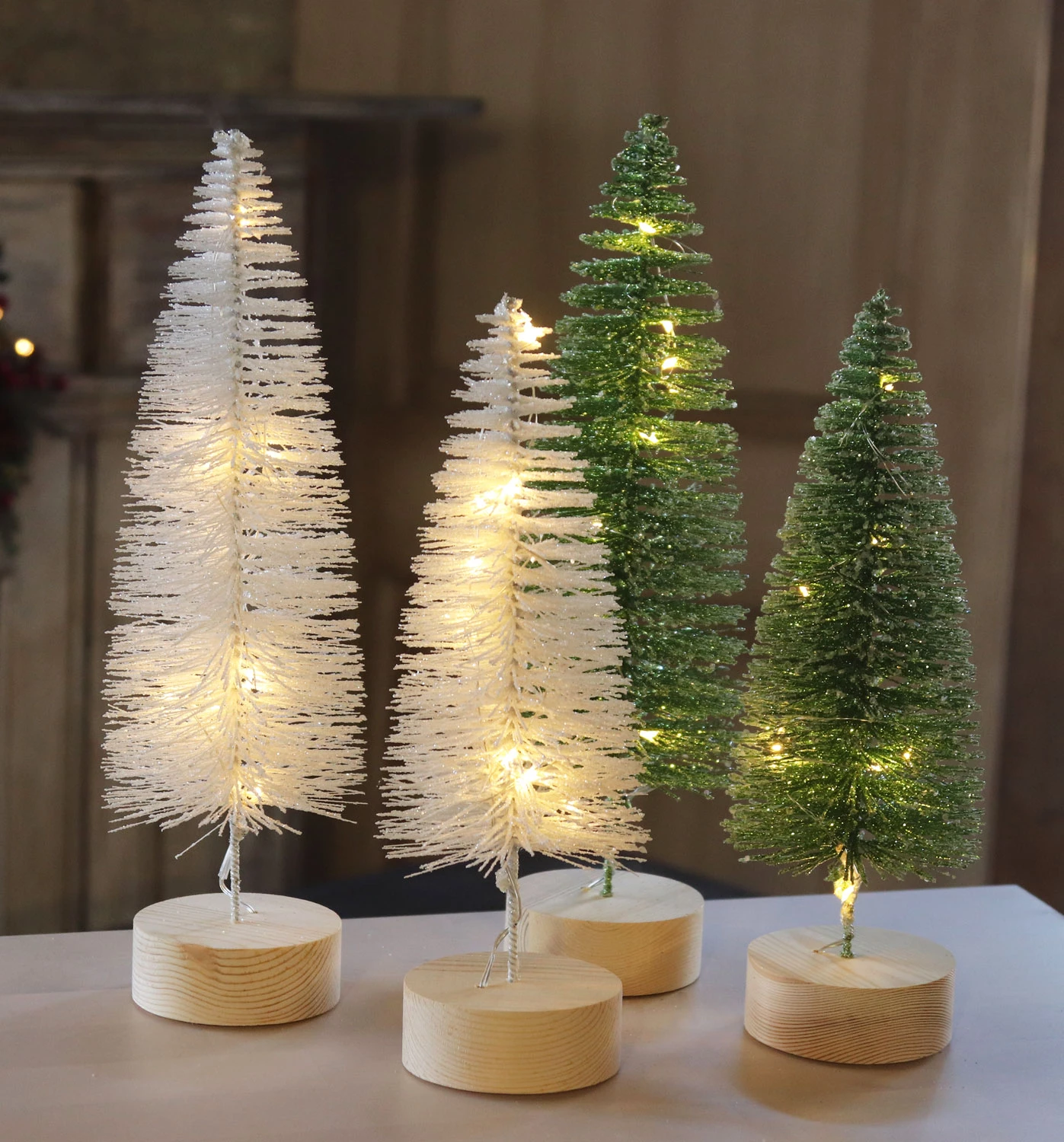 Lighted Bottle Brush Trees Battery Operated - Set Of 2 White 10.75 Inch 5 Lighted Bottle Brush Trees Battery Operated - Set Of 2 White 10.75 Inch - Image 3