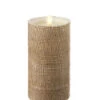 Moving Flame Burlap Wrapped Flameless Candle 3.5 X 7 Timer - Remote Ready -Home Decoration Onsale burlap moving flame 7 inch