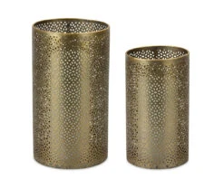 Metal Candle Holder Set Of Two 8 Inch Tall, 10 Inch Tall Bronze Color