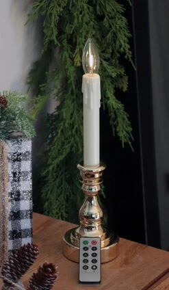 Remote Control 13.75 Inch Gold Candlestick With Battery Operated Candle - Remote Included -Home Decoration Onsale candlestick gold