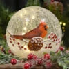 Lighted Crackle Glass Cardinal - 6 Inch Battery Operated