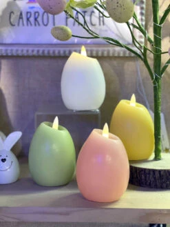 4 Inch Lighted Wax Egg Candles Set Of 4 Assorted Spring Colors With Timer - NEW 2023
