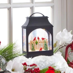 11 Inch Cardinals On A Fence Lighted Water Lantern With Swirling Glitter - USB Cord Included