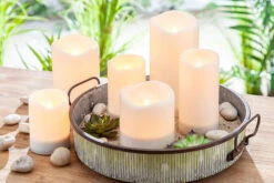 Solar Outdoor White Resin Candle 4 X 8 Inch - Heavy Weighted Base -Home Decoration Onsale gerson outdoor solar candles group shot