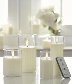 Clear Glass Flameless Candle 3.5 Inch X 4 Inch Ivory Pillar - Remote Ready -Home Decoration Onsale glass cylinder candles 4