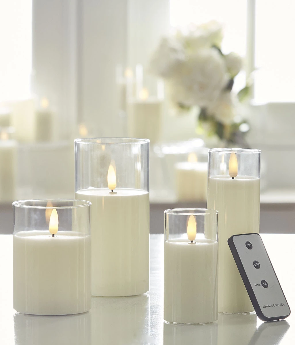 Clear Glass Flameless Candle 3.5 Inch X 5 Inch Ivory Pillar - Remote Ready 4 Clear Glass Flameless Candle 3.5 Inch X 5 Inch Ivory Pillar - Remote Ready - Image 2