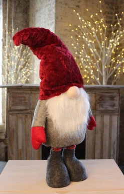 Holiday Gnome With Extendable Legs - Red Hat, Striped Legs - 46 Inch -Home Decoration Onsale gnome red hat side