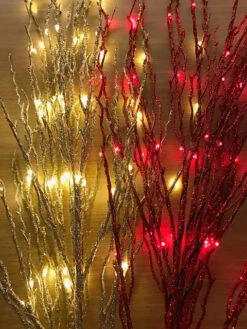 Bethlehem Lights Battery Operated Red LED Glitter Branch 36 Inch - Timer 8 Bethlehem Lights Battery Operated Red LED Glitter Branch 36 Inch - Timer -Home Decoration Onsale gold and red glitter twigs lighted