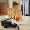 Rechargeable Moving Flame Set Of 4 Gold Glass Votives With Charging Base And Remote