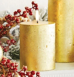 Uyuni 3 Inch X 5 Inch Gold Textured Pillar Candle - Remote Ready