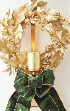Gold Wreath Hanger With Taper And Candle Holder - 30.5 Inch Adjustable 5 Gold Wreath Hanger With Taper And Candle Holder - 30.5 Inch Adjustable -Home Decoration Onsale gold wreath hanger glam
