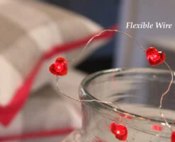Red Heart String Lights - Set Of 2 With 40 Lights - 6 Hour Timer
