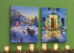 Raz 20 Inch Twinkling LED Lighted Doorway Scene Print On Canvas -Home Decoration Onsale house and door combo