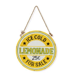 Outdoor Metal Sign Ice Cold Lemonade For Sale - 12 Inch With Jute Cord