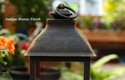 Battery Operated Brushed Bronze Candle Lantern - 12 Inch -Home Decoration Onsale large bronze detail