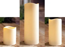 4.5 Inch Diameter Set Of 3 Flameless Large Outdoor Resin Candles - Timer Batteries Include