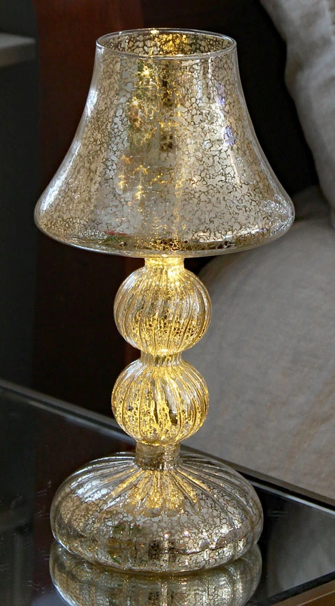 Silver Mercury Glass Tabletop Light - 11.5 Inch Battery Operated 3 Silver Mercury Glass Tabletop Light - 11.5 Inch Battery Operated
