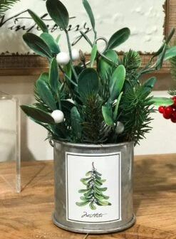 Winterberry, Pine, Holly And Mistletoe Assorted 4 In Galvanized Decorative Buckets 10 Winterberry, Pine, Holly And Mistletoe Assorted 4 In Galvanized Decorative Buckets -Home Decoration Onsale misteltoe