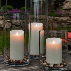 Outdoor Moving Flame Ivory Resin Battery Operated Candle 9 Inch - Timer -Home Decoration Onsale moving flame email outdoor main