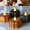 4 Pack Glitter Pumpkin LED Tealights - Orange And Chocolate