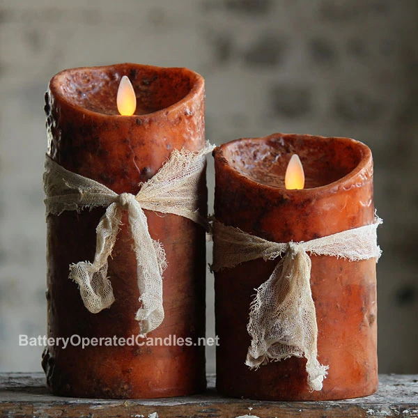 Moving Flame Primitive Rustic Orange Candle Battery Operated 3.5 X 7 - Timer - Remote Ready 4 Moving Flame Primitive Rustic Orange Candle Battery Operated 3.5 X 7 - Timer - Remote Ready - Image 2