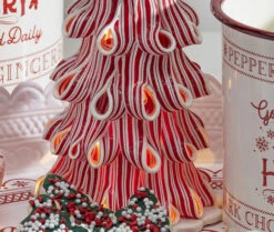 Lighted Peppermint Candy Ribbon Tree - Battery Operated 13.5 Inch -Home Decoration Onsale peppermint tree lighted 2