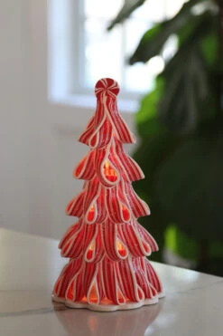 Lighted Peppermint Candy Ribbon Tree - Battery Operated 9.5 Inch