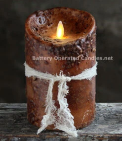Moving Flame Primitive Brown Candle Battery Operated 3.5 X 5 - Timer - Remote Ready