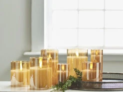 Gold Glass Flameless Candle 3 Inch X 6 Inch Ivory Pillar - Remote Ready -Home Decoration Onsale raz gold glass candles grou 5