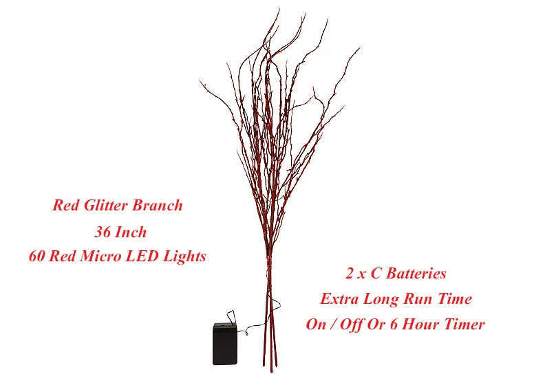 Bethlehem Lights Battery Operated Red LED Glitter Branch 36 Inch - Timer 3 Bethlehem Lights Battery Operated Red LED Glitter Branch 36 Inch - Timer
