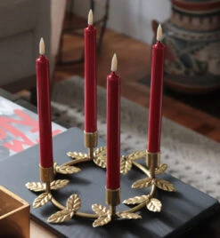 4 Pack Battery Operated Red Taper Candles - 9 Inch Warm White Flame Timer