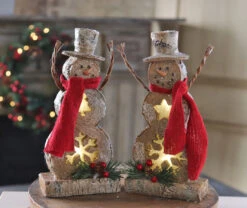 Set Of 2 Battery Operated Lighted Resin Snowman 10 Inch
