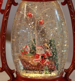 Red Hurricane With Santa And Sleigh Lighted Water Lantern - Timer -Home Decoration Onsale santa hurrican water lantern d