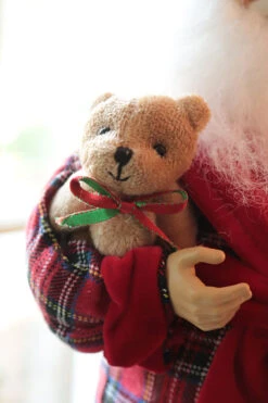 Tall 17.5 Inch Santa Figurine In Robe With Teddy And Hot Cocoa -Home Decoration Onsale santa in robe bear