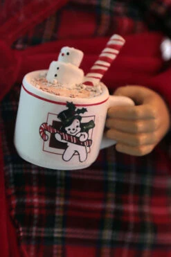 Tall 17.5 Inch Santa Figurine In Robe With Teddy And Hot Cocoa -Home Decoration Onsale santa in robe cocoa