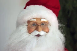 Tall 17.5 Inch Santa Figurine In Robe With Teddy And Hot Cocoa -Home Decoration Onsale santa in robe face