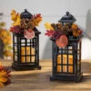 Set Of 2 Battery Operated Lighted Fall Metal Lanterns With Floral Accents And Timer -Home Decoration Onsale set of fall lanterns