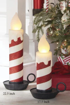 22.5 Inch Large Flickering Flame Candycane Striped Glitter Christmas Candle -Home Decoration Onsale stripped candles lifestyle