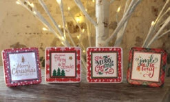 Set Of 4 Tablet Holiday Signs Assorted Ceramic - 3 Inch