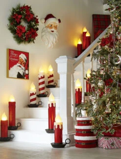 22.5 Inch Large Flickering Flame Candycane Striped Glitter Christmas Candle -Home Decoration Onsale tall and short red white ca 3