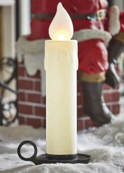 22.5 Inch Large Flickering Flame White Glitter Christmas Candle