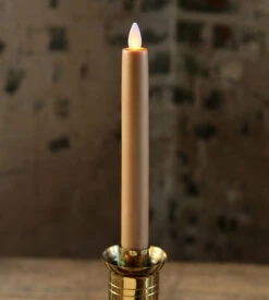 8 Inch Taupe Moving Flame Battery Operated Taper Candle - Timer