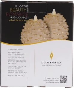 Luminara 4 Inch White Pine Cone Candle Battery Operated - Timer 7 Luminara 4 Inch White Pine Cone Candle Battery Operated - Timer -Home Decoration Onsale white pinecone box back